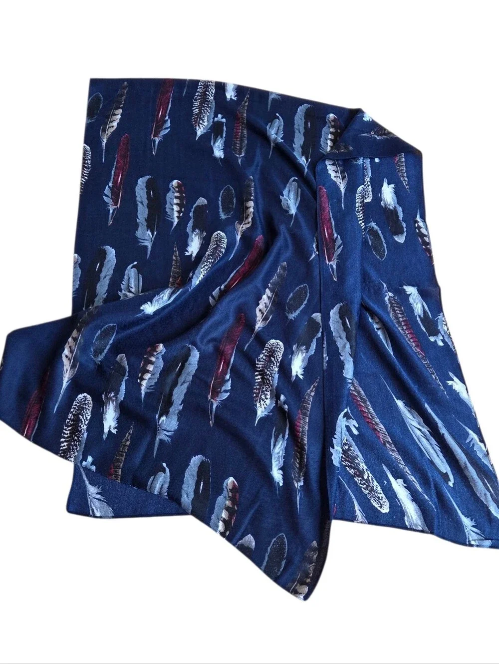 Joy Susan Feather Print Scarf Navy Blue 70 x 27